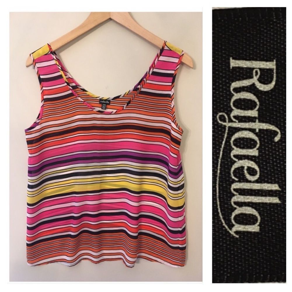 Rafaella Sheer Bright Striped Tank Top Size S/CH